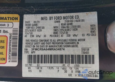 2021 Ford Bronco Sport from USA, damaged, VIN 3FMCR9A64MRA34874